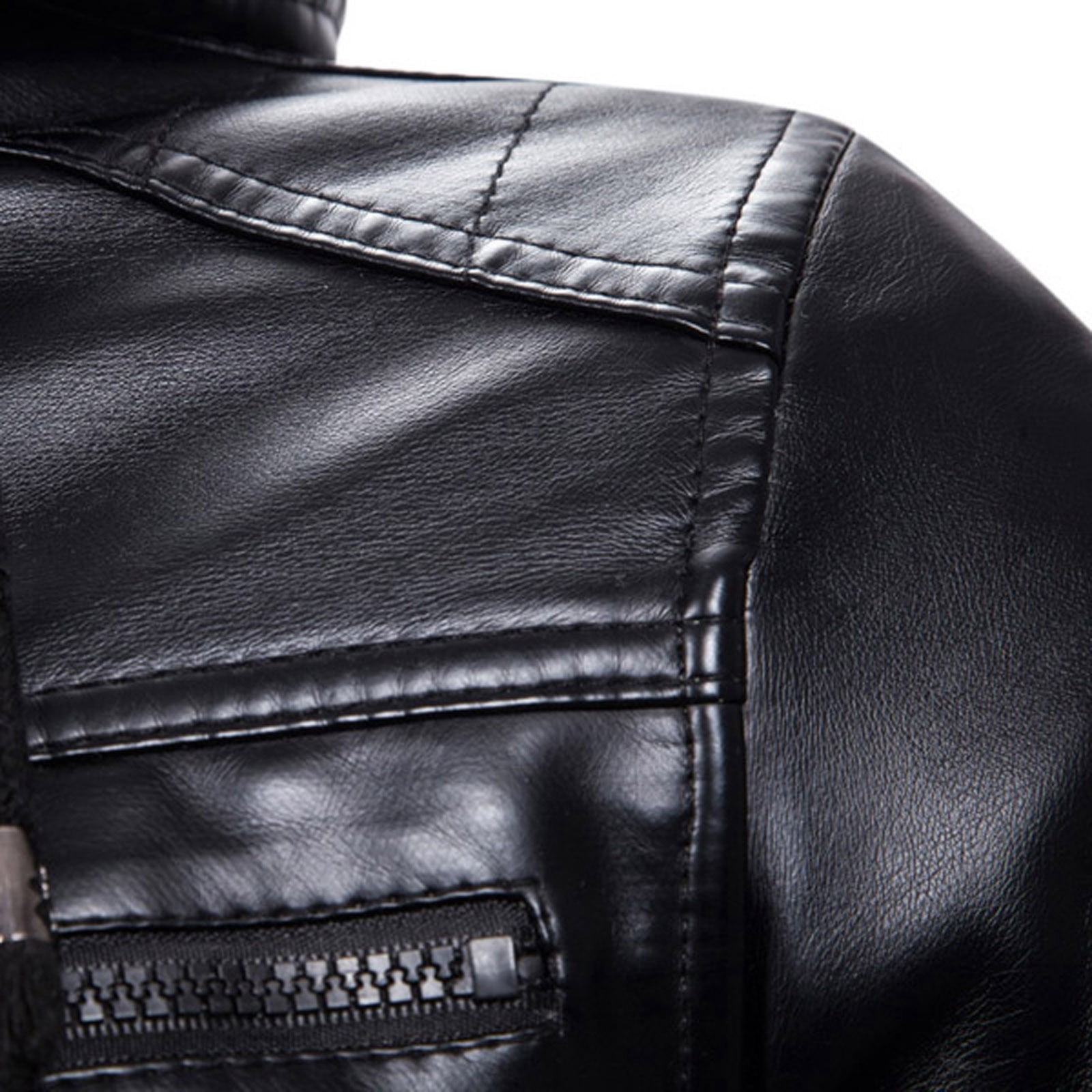 CHEEREAM en's Faux Leather Jacket Motorcycle Jacket Waterproof Windproof PU Moto Vintage Bomber Hoodie with Hood Black S