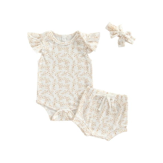 Franhais 3 Pieces Baby Suit Set, Coconut Tree/ Floral Print V-Neck/ O-Neck Romper+ Shorts+ Headband, 0-18 Months