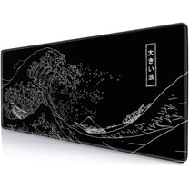 Japanese Great Wave Large Mouse Pad, Black Gaming Mouse Pad Anime XL, Extended Kanagawa Desk Pad, Non-Slip Rubber Base Long Computer Mice Pad for School Home Office, 31.5x11.8 inch
