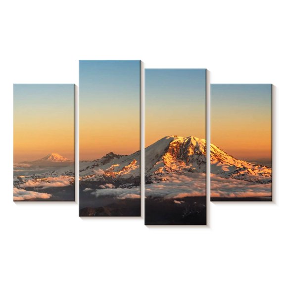 Elephant Stock Winter Cascade Range Wall Art - Horizontal Multi Panel Canvas - Bedroom Wall Decor - Nature Multi Panel - Orange And Blue Decor - 36" x 22"