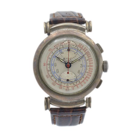 Vintage Circa 1930’s Breitling Mobile Lug Chronograph 38MM 925 Silver Watch