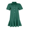 thumbnail image 4 of Mohiass Women's Tunic Mini Shirt Dress Cotton Short Sleeve Ruffle Hem Dress Button Up Shift Chambray Dresses Dark Green S, 4 of 5