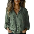 thumbnail image 3 of Bxsruta Tops for Women, Loose Printed Long Sleeve Imitation Linen Shirt Vintage Floral Button Casual Blouse, 3 of 7