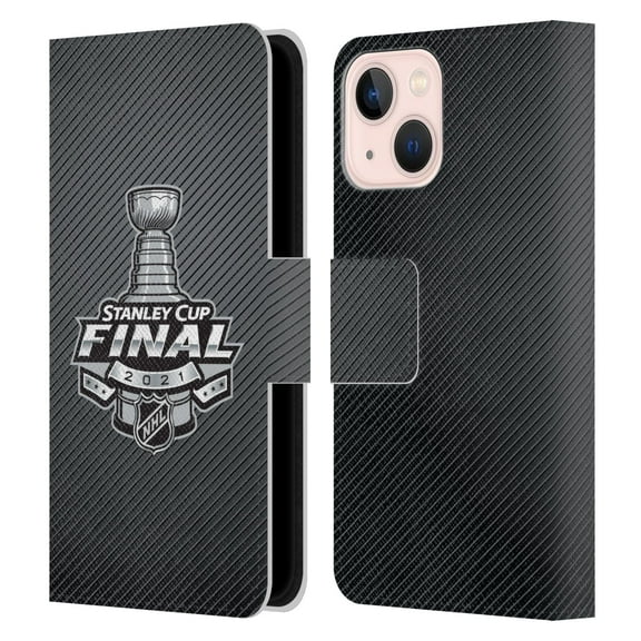 Head Case Designs Officially Licensed NHL 2021 Stanley Cup Final Stripes Leather Book Wallet Case Cover Compatible with Apple iPhone 13 Mini