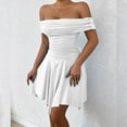 thumbnail image 6 of Women'S Off the Shoulder Mini Dress Ruffle Hem Ruched Corset Short Cocktail Party Dresses White XS, 6 of 9
