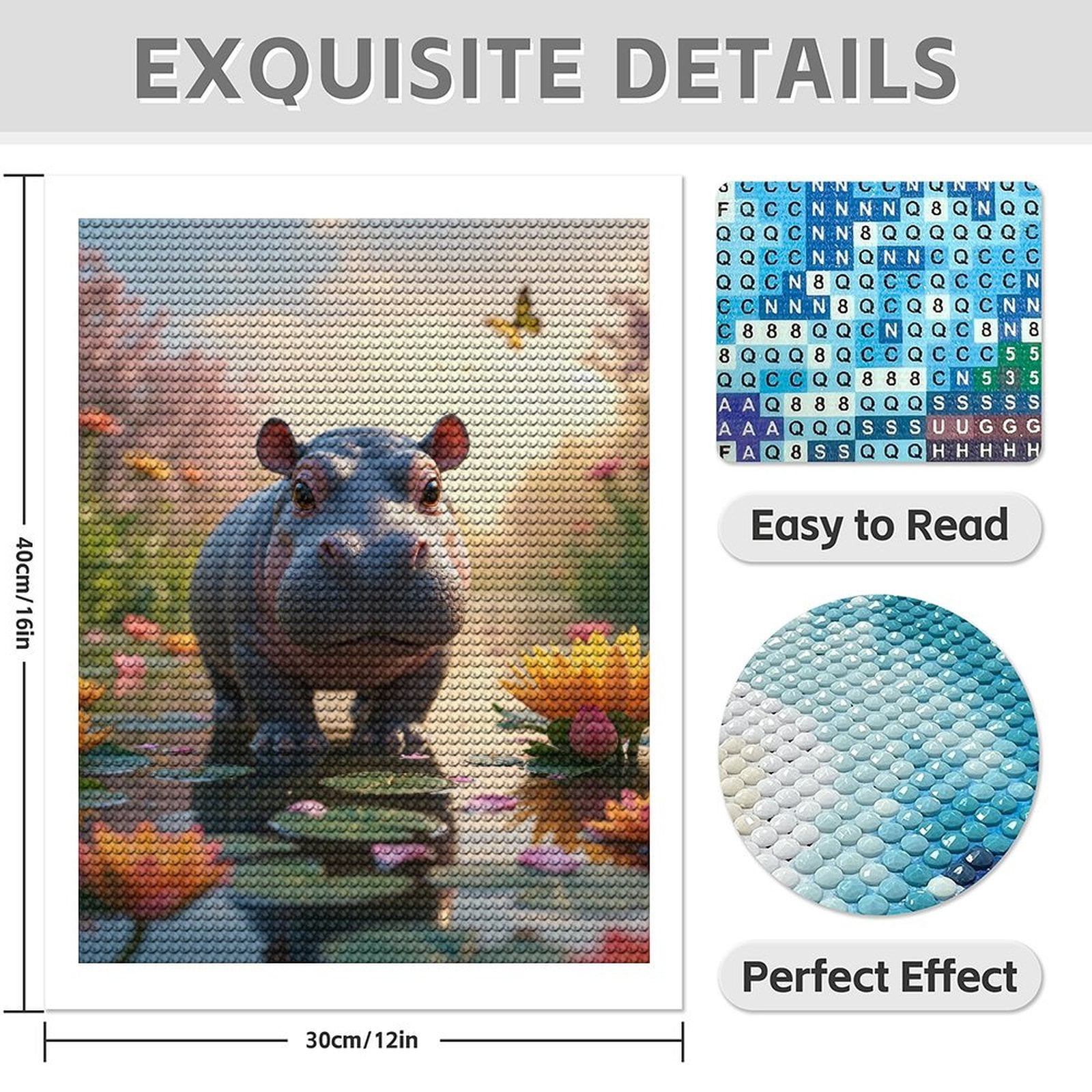 Diamond Art Kits for Adults - 5d Hippo Pond Blossoms Butterfly Diamond Painting for Adults, Diamond Art for Adults Beginners, Diamond Painting Kits for Adults for Home Wall Decor