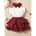 thumbnail image 4 of hirigin Toddler Girls Sweet Dress Set, Contrast Color Ruffled Round Collar Flying Sleeve A-line Cake Dress + Headband, 4 of 9