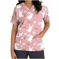thumbnail image 4 of RKSTN Womens Scrub Tops Short Sleeve V-neck Plus Size Tops Bunny Easter Print Comfortable Soft Working Uniform Tops with Pockets, 4 of 4