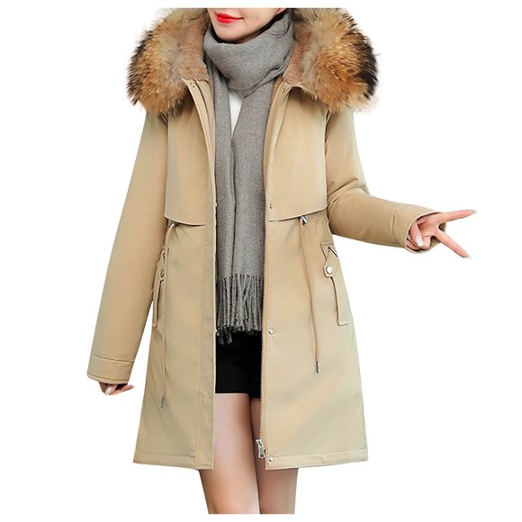 Outfmvch hoodies for women Warm Winter Coat Thicken Cotton Jacket Quilted With Artificial -grass Trimmed Hooded womens sweaters womens long sleeve tops