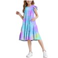 thumbnail image 1 of ZACPNCV Robe Fille Manches à Volants à Étages Évasée Ligne A Mignonne Midi Décontractée Robe d'Été Bleu 13-14 Ans, 1 of 9