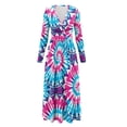 thumbnail image 5 of FKELYI Womens Long Sleeve Fall Dress Tie-Dye Pink Blue Print V Neck Maxi Casual Dress with Pockets Soft A-Line Flowy Tiered Waist Dresses for Ladies, S, 5 of 6