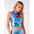 thumbnail image 3 of HULIJA Women's Wet Look Sleeveless Turtleneck Crop Tank Tops Clubwear Colorful XL, 3 of 7