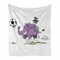 thumbnail image 1 of Animal Soft Flannel Fleece Throw Blanket, Playing Soccer with a Kid Mario Moustache Sports Theme Football Print, Cozy Plush for Indoor and Outdoor Use, 50" x 60", Purple White, by Ambesonne, 1 of 6
