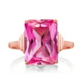 thumbnail image 2 of Gem Stone King 18K Rose Gold Plated Silver Pink Created Sapphire Ring for Women (10.00 Cttw, Emerald Cut 14X10MM, Gemstone September Birthstone, Available in Size 5, 6, 7, 8, 9), 2 of 4