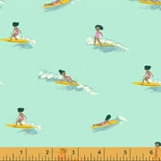 Mint Tiny Surfers fabric - Malibu Heather Ross Windham cotton, Sold by the Quarter Yard