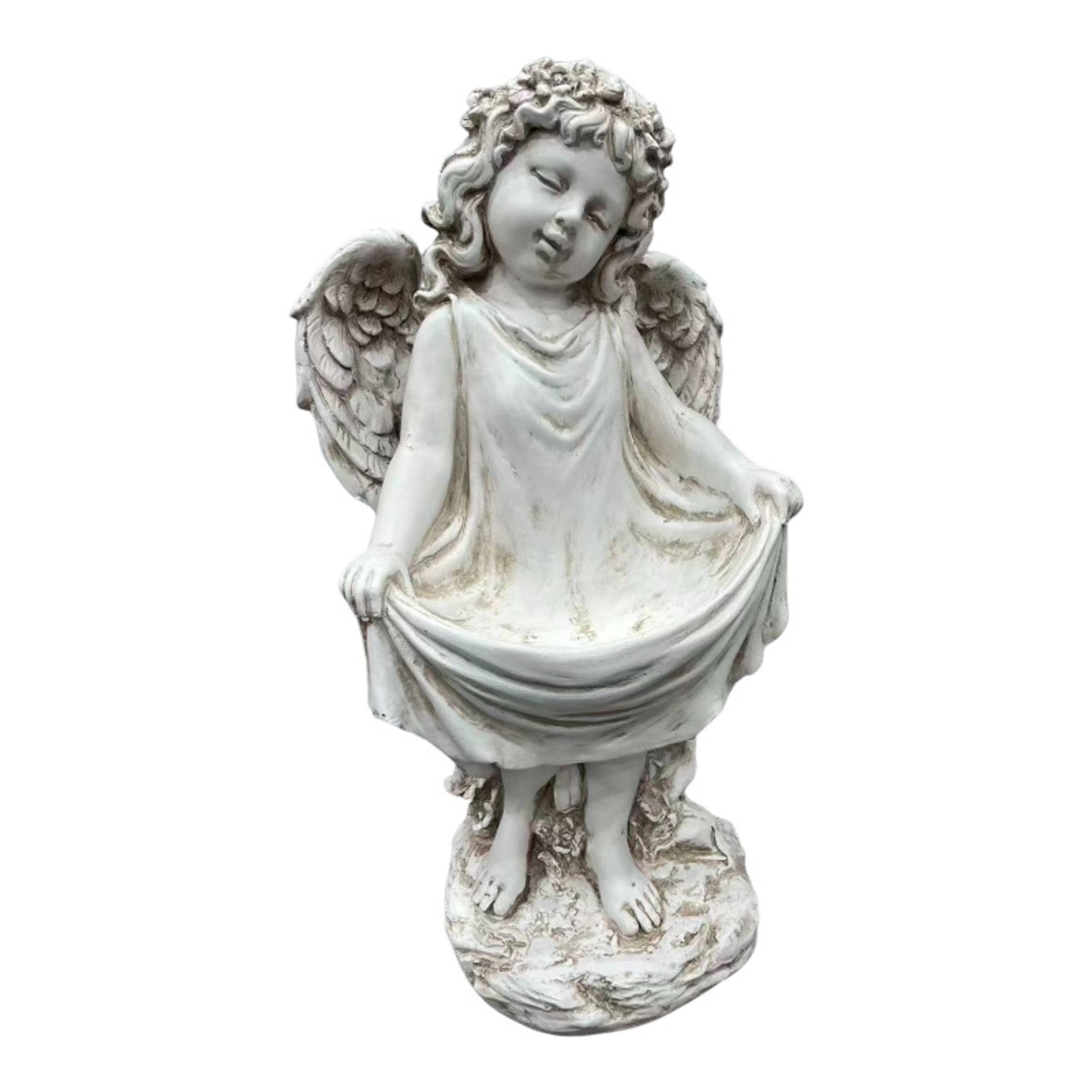 GDF Studio Weathered Angel Cherub Garden Statue, Vintage Off-White Resin Sculpture Figurine, Outdoor Yard Lawn Decor