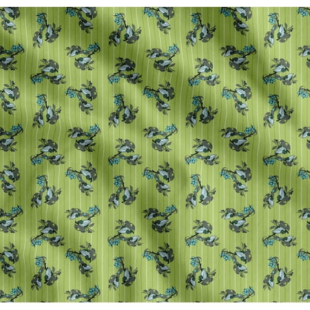 Soimoi Cotton Voile Fabric Stripe Leaves & Floral Artistic Fabric Prints By Yard 42 Inch Wide