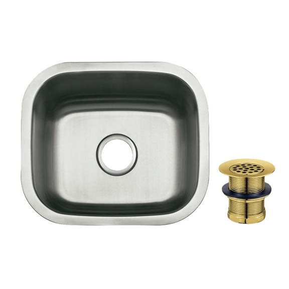 Gourmetier Loft KGKUS161687 16" Stainless Steel Self-Rimming Single Bowl Undermount Bar Prep Sink, Stainless Steel/Brushed Brass