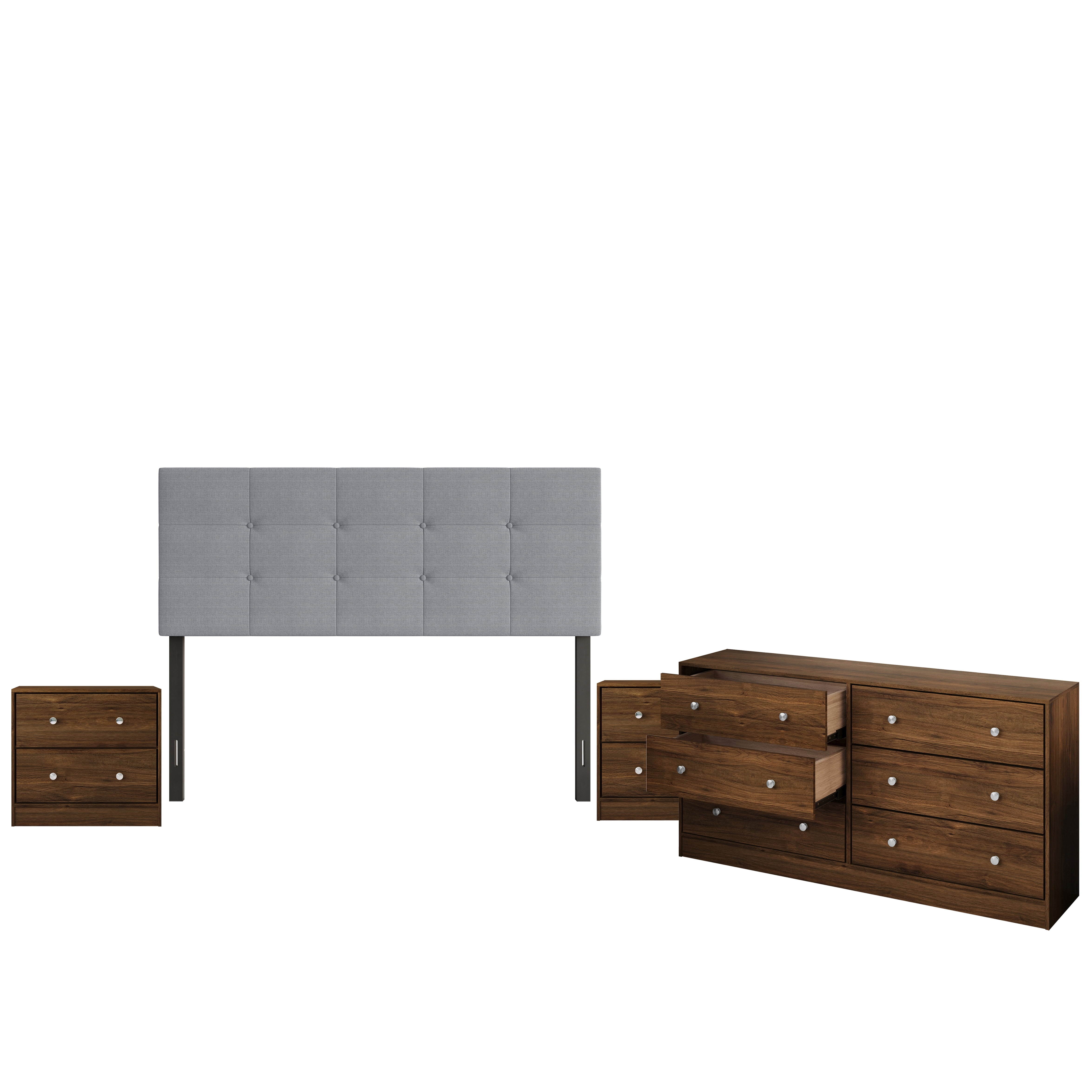 Home Design Gina Upholstered Headboard with Altoona Dresser and 2 Nightstands; Bedroom Set