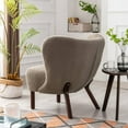 thumbnail image 3 of Modern Lambskin Sherpa Accent Chair, Upholstered Tufted Leisure Side Chair with thick Wingback and Walnut Color Solid Wood Legs, Comfy Single Sofa Lounge Chair for Living Room Bedroom, Light Brown, 3 of 7