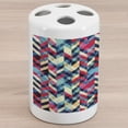 thumbnail image 1 of Grunge Ceramic Toothbrush Holder, Hipster Zigzag Herringbone Retro Style Pattern Chevron Triangles with Grunge Effect, Decorative Versatile Countertop for Bathroom, 4.5" X 2.7", Multicolor, 1 of 4