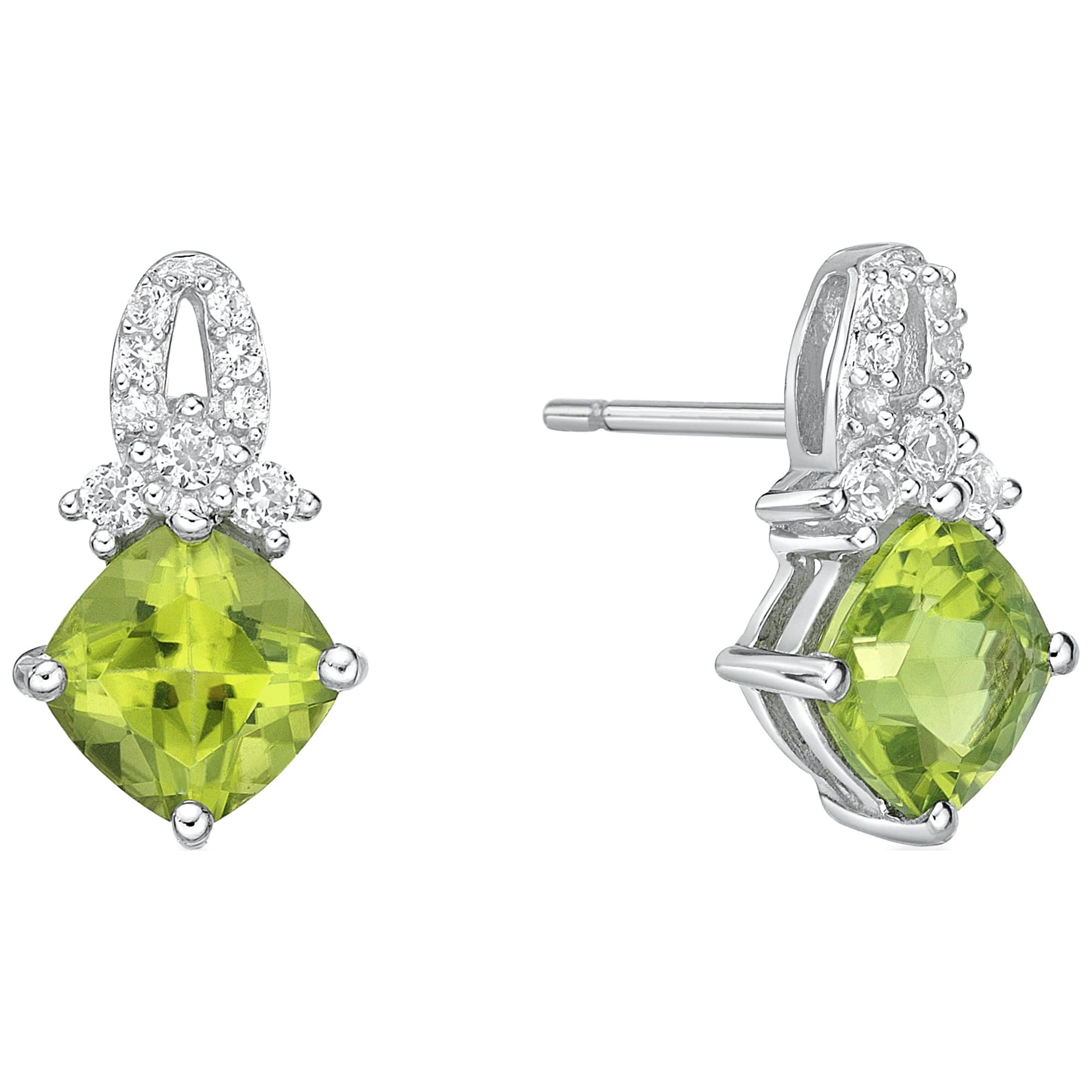 Jay Heart Designs 925 Sterling Silver Peridot and Created White Sapphire Earrings