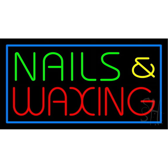 Red Nails and Waxing with Green Border LED Neon Sign 13 x 24 - inches, Black Square Cut Acrylic Backing, with Dimmer - Bright and Premium built indoor LED Neon Sign for Spa decor and storefront.