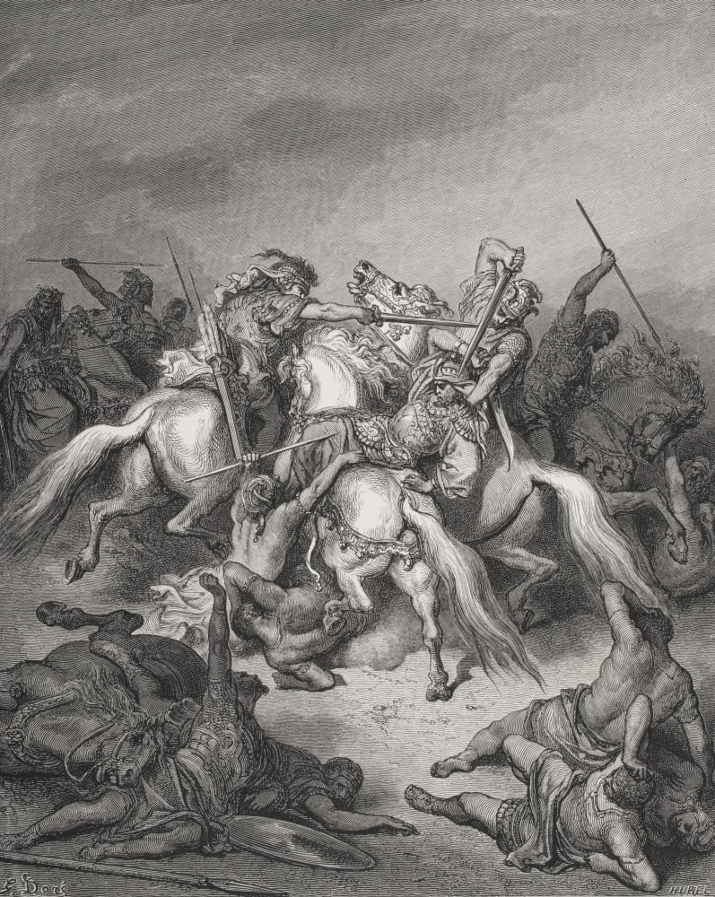 Engraving From The The Dore Bible Illustrating 2 Samuel Xxi 16 And 17 Abishai Saves The Life Of David By Gustave Dore 1832-1883 French Artist And Illustrator Canvas Art - Ken Welsh Design Pics (13 x