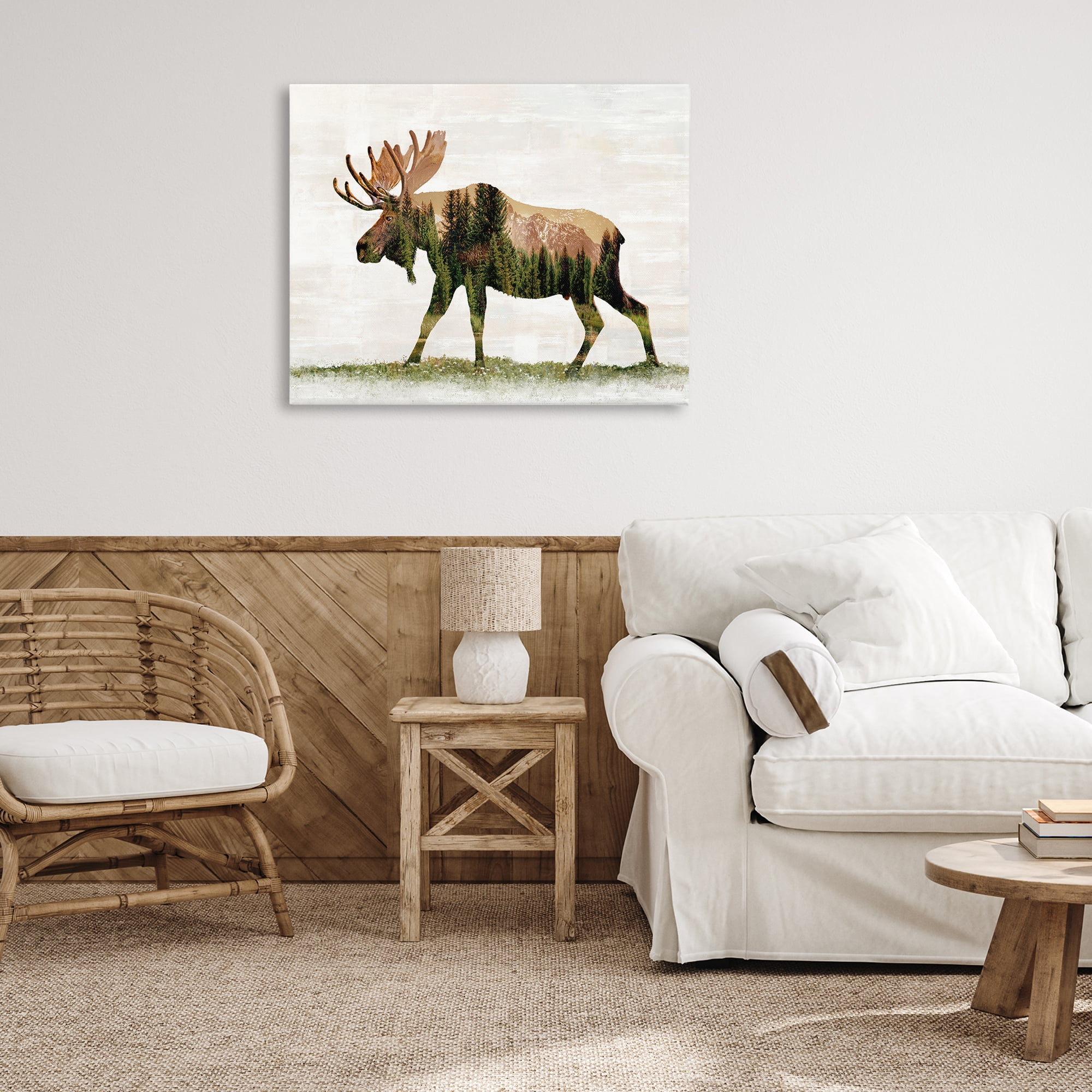 Stupell Industries Forest Pattern Moose Animals & Insects Painting Gallery Wrapped Canvas Art Print Wall Art, 40 x 30