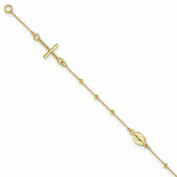 Primal Gold 14 Karat Yellow Gold Polished 6.5 Inch Cross Rosary Bracelet
