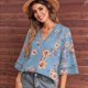 thumbnail image 5 of Camiseta de Verano para Mujer, Elegante, Informal, con Mangas 3/4, Cuello en V, Estilo Étnico Bohemio y Estampado Acampanado. Azul XXL, 5 of 7