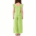 thumbnail image 3 of OGLCCG Girls 2 Piece Outfits Gingham Ruffle Sleeve Tees Tops and Wide Leg Pants Casual Summer Clothing Sets 3-14 Years, 3 of 7