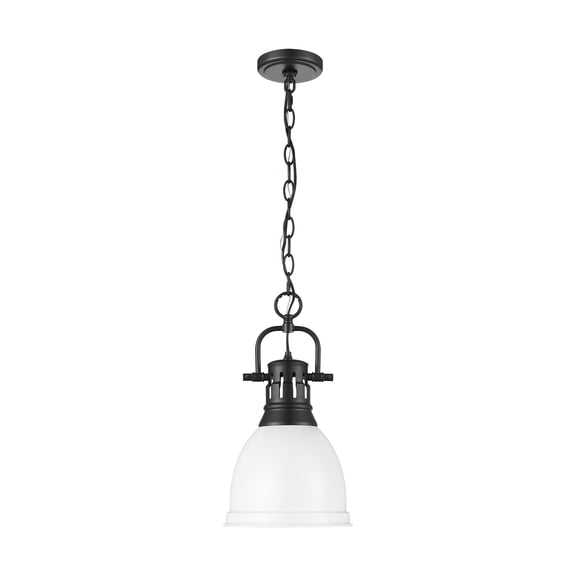 Yep by Golden Lighting Duncan 1-light 9in Chain Hung Pendant in Matte Black and Matte White shade