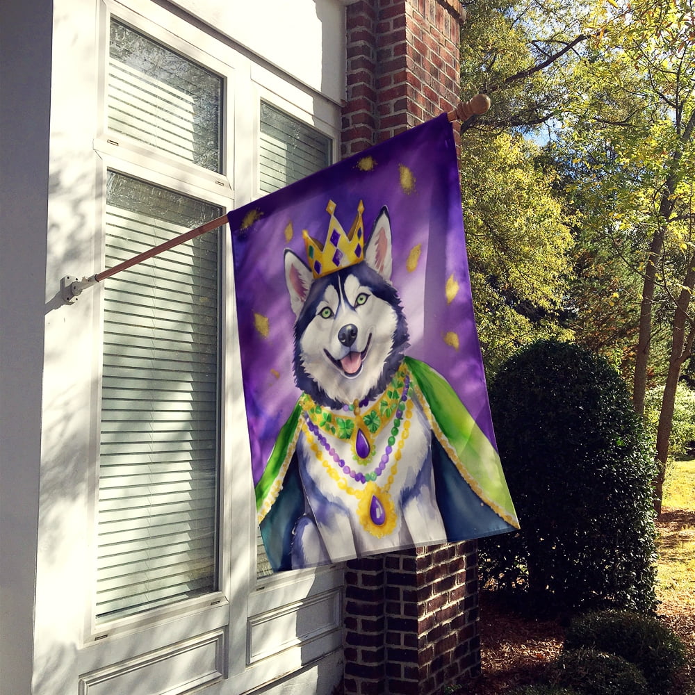 Siberian Husky King of Mardi Gras House Flag 28 in x 40 in