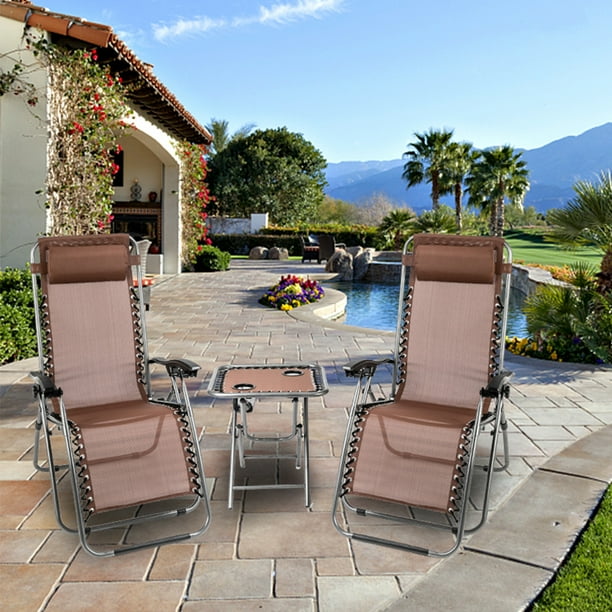Chaise Lounge Outdoor, 3Piece Elastic Headrests Included Lawn Chair