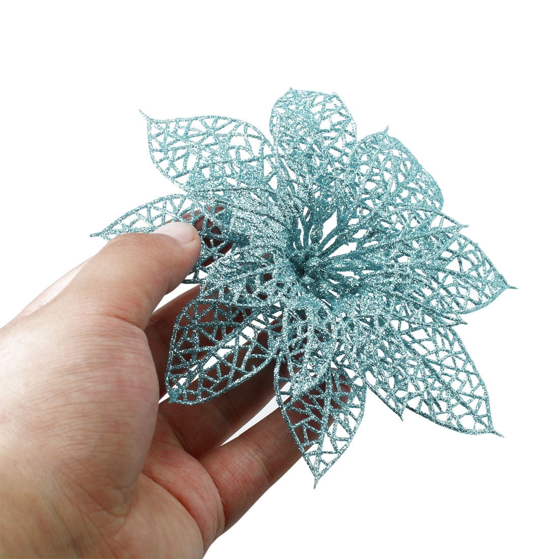 10-Pack Christmas Tree Decorative Ornaments Artificial Glitter Powder Flowers Pale Blue