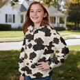 thumbnail image 3 of Uorisanigo Cow Print Girls Half Zip Sweatshirt Fashion Quarter-Zip Pullover Jacket Oversized Sweatshirts Long Sleeve Athletic Tops for Sports and Daily Wear Kids Pullover Jackets, 3 of 7