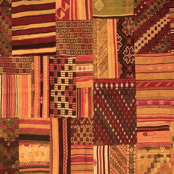 Ahgly Company Indoor Square Patchwork Orange Transitional Area Rugs, 6' Square
