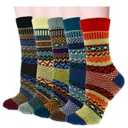 YZKKE 5 Pack Womens Vintage Winter Soft Warm Thick Cold Knit Wool Crew Socks Multicolor