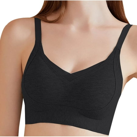 Gnurob Womens Seamless Deep V Bras No Underwire Bralettes Lace Sheer Brassiere Adjustable Strap Underwear Push Up Bra Wireless Bralette Everyday Sports Wear Clearance Saving Black Medium