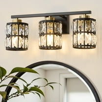 Deyidn 3-Light Black&Gold Bathroom Vanity Light, 18.9" Dimmable Modern Wall Mirror Light Fixture with Cylinder Crystal Shades for Bathroom, Powder Room