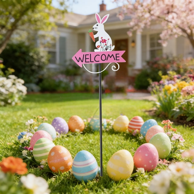 Uuiauoio Easter Garden Stakes Decorations, Bunny Yard Signs, Adorable Metal Rabbit Stakes for Courtyard Patio Spring Lawn Holiday Outdoor Display Props