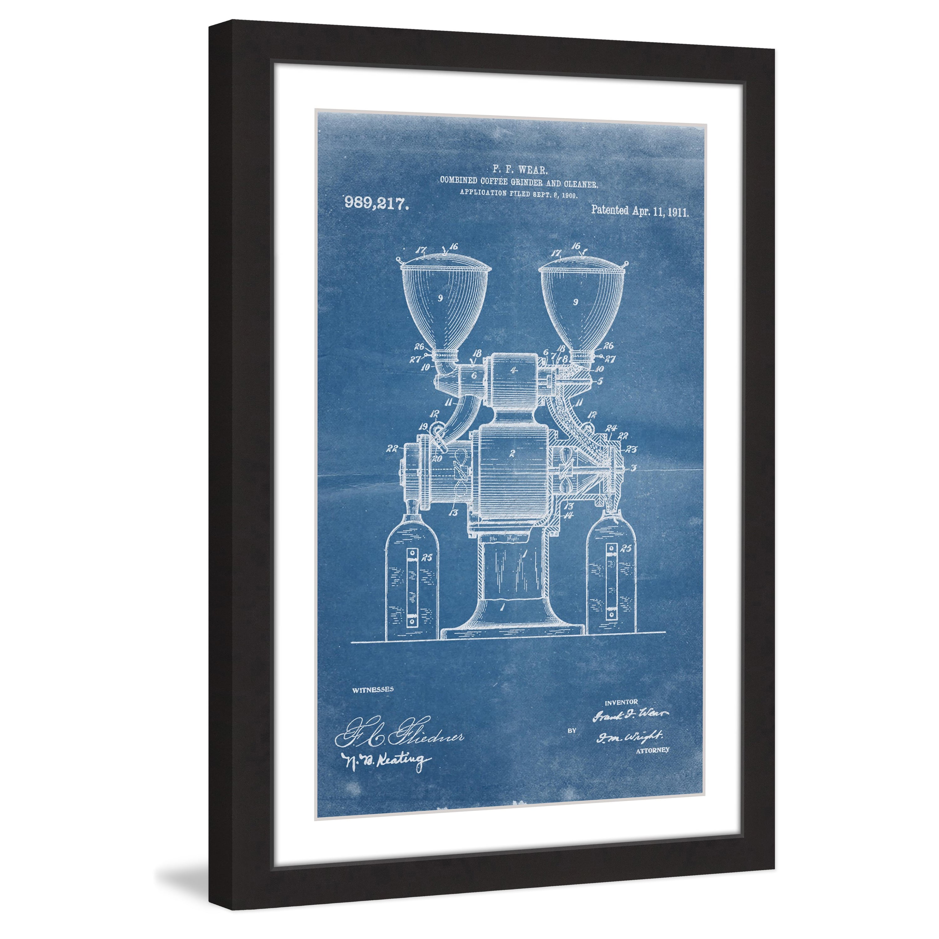 "Coffee Grinder 1911 Blueprint" Framed Painting Print