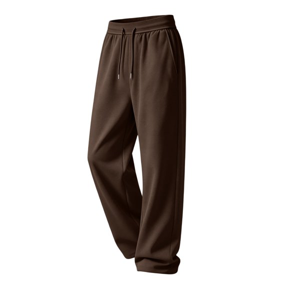 Men Solid Color Fleece Sweatpants Straight Leg Drawstring Elastic Waist Casual Lounge Athletic Sweat Pants with Functional Side Pockets Brown XL