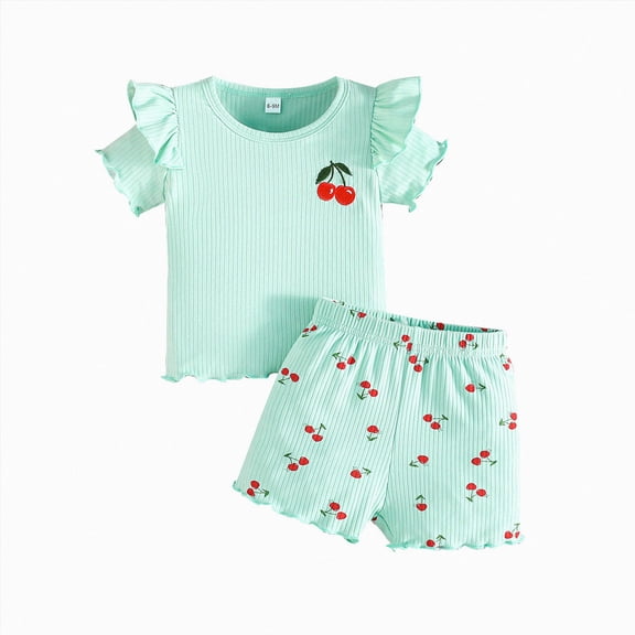 KPOPLK Infant Toddler Baby Girl Clothes Outfits,2 Pieces Cute Summer Short Sleeves T-Shirt Tops Shorts Set 6M-3T(12-18 Months,Green)