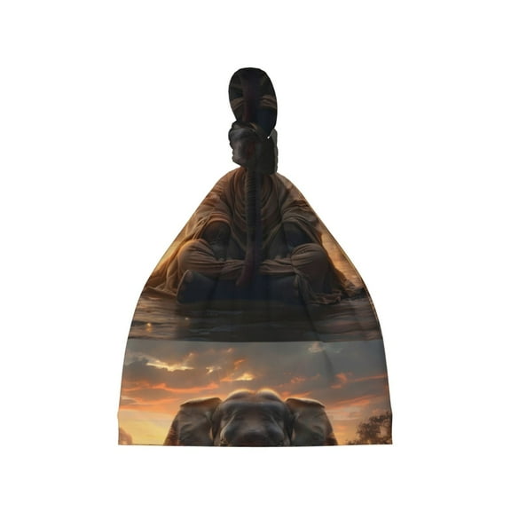 Balery Lake Meditating Elephant Pattern Baby Beanie, Knotted Baby Hat, Infant Hat, Newborn Beanie, Adjustable Beanie, Baby Cap, Newborn Headwear