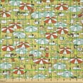 thumbnail image 2 of Ambesonne Umbrella Girl Fabric by the Yard Microfiber, Teenagers Having Fun, 2 Yards, Mustard Vermilion, 2 of 2
