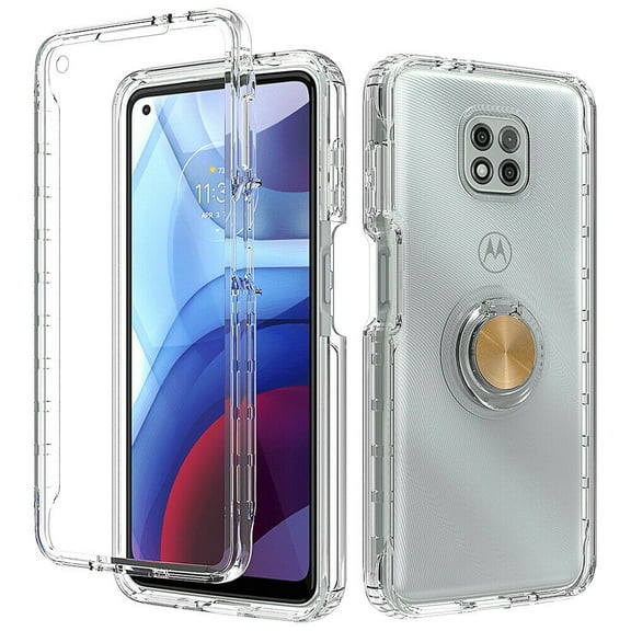 for LG Motorola Moto G Power 2021 Ring Kickstand Full Body Built In Screen Protector Clear Phone Case PU Shock Bumper Scratch Guard Skin Wrap Slim Cover