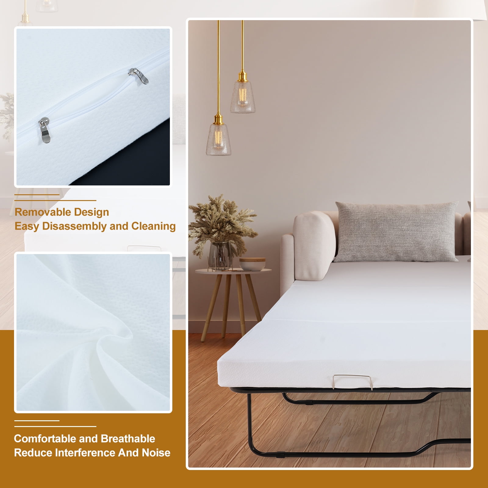 Slsy 4 Inch Memory Foam Replacement Mattress with Washable Cover, Foldable Three Fold Design Mattress, for Twin/Full Size Sleeper Sofa and Couch Beds (Sofa Not Included)