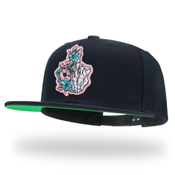 Tilgomedal Flowers Skull Black Snapback Hats for Men Women Adjustable Dad Wool Baseball Caps
